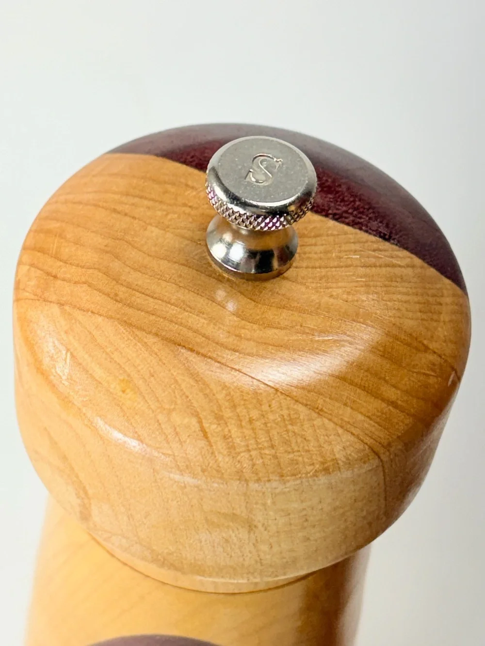 2 Handcrafted Two-Tone Natural & Dark Wood Wooden Salt and Pepper Mills